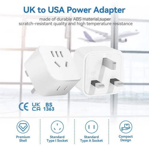 2-Pack Chinese to UK Plug Adapter,QRUIHC 2/3 Pin C 2