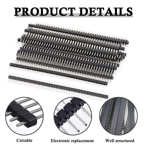 50Pcs Pin Headers, Single Row 2.54mm Breakaway PCB 2