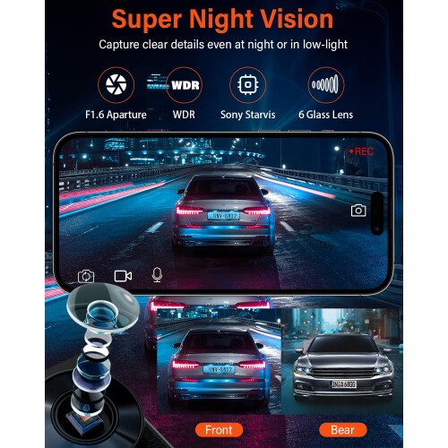 AMGEKE 4K Dash Cam Front and Rear, STARVIS Sensor, 1