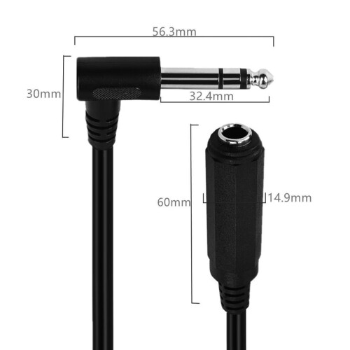 Right Angle 6.35 male to female cable, 1/4 Stereo 1