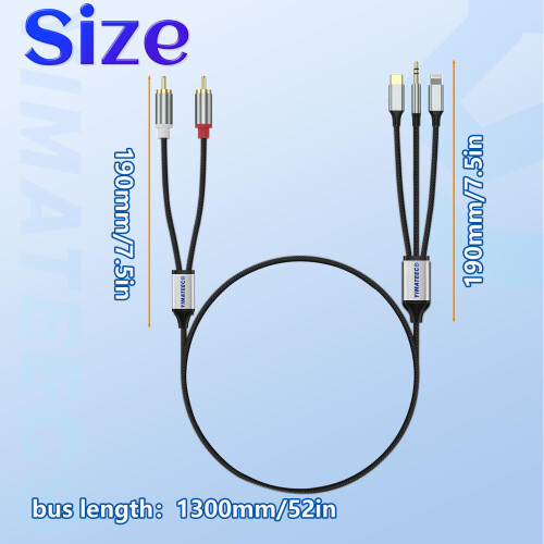 YIMATEECO RCA Cable, 3.5mm/USB Type C/Lightning to 1