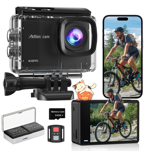 Yolansin 4K 60FPS Action Camera with 64GB SD Card-
