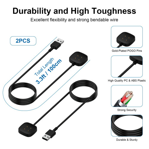GCNWW 2-Pack Charging Cable for Fitbit Versa 3 / V 1