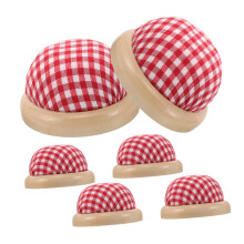Sewing Needle Cushions 6Piece Set With Stable Base Pin Holder Red and White Checkered Pincushion For DIY Embroidery