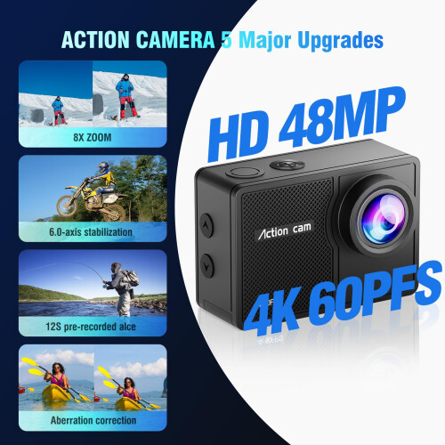 Yolansin 4K 60FPS Action Camera with 64GB SD Card- 1
