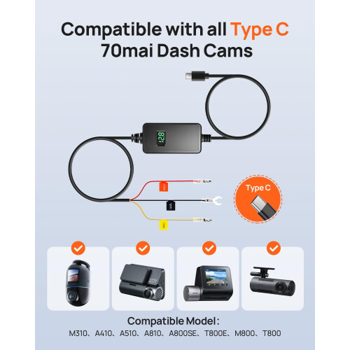 70mai Dash Cam Adjustable Hardwire Kit UP06, with 1