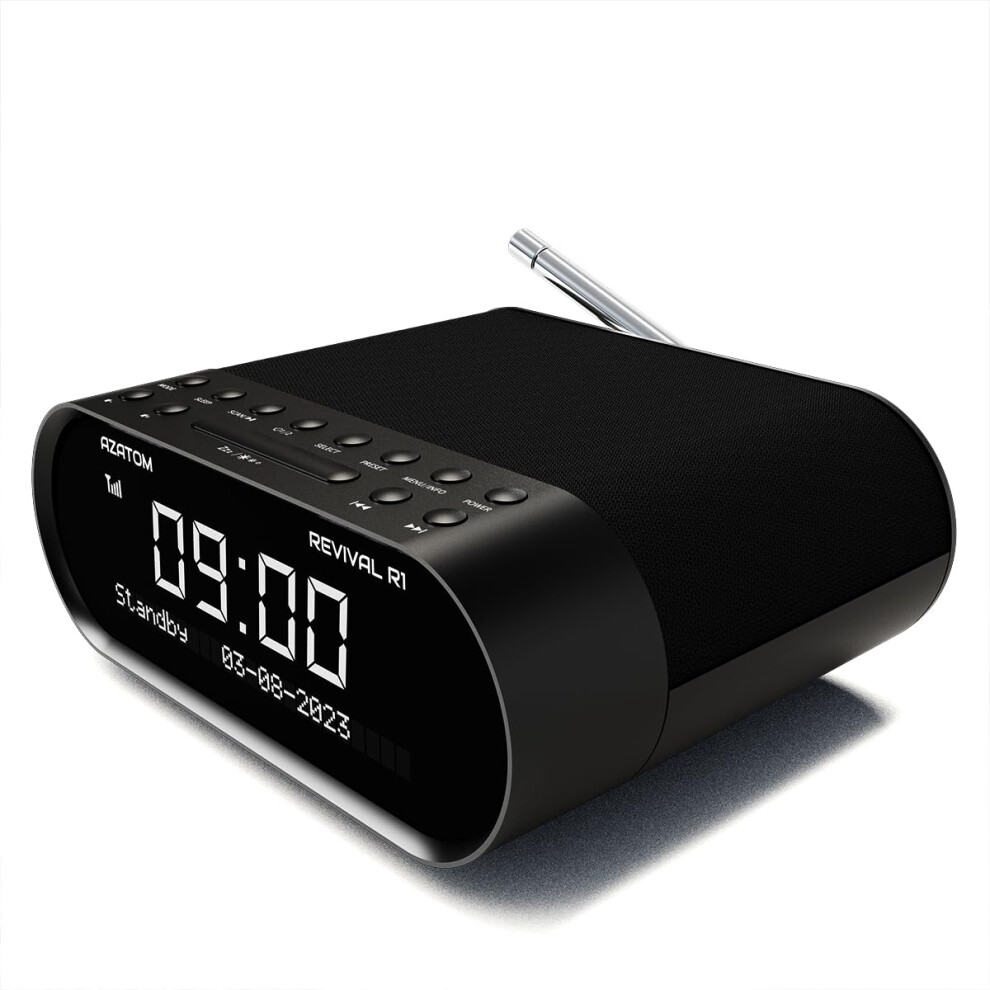 Dab/Dab+ & Fm Bedside Digital Radio | Dual Alarms & Sleep Timer | Usb Device Charging | Mains Powered | Bluetooth | Perfect For The Bedroom | Azatom 54557826
