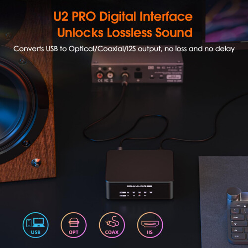 DoukAudio U2PRO USB Digital Interface: XMOS XU316 DDC Reclocker Converter, Optical/Coaxial / I2S Output for DAC / PS5 / Switch 1