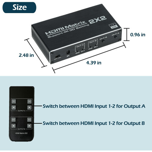 HDMI Matrix 2x2 Matrix Switch 2 in 2 Out Switcher 2
