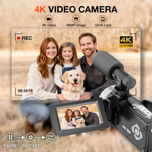 ZIMOCE Video Camera 4K Camcorder 48MP, 18X Digital 1