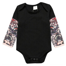 (Black, 70) Baby Rompers Long Sleeve Tattoo Print Round Collar Bodysuirt Newborns One-Piece Casual Outfits Comfort Breathable Fabric Outfit