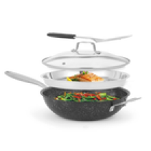 Salter Megastone 28cm NonStick Pan with Lid Steamer Spatula 3.65L Grey