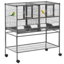 PawHut Double Rolling Bird Cage with Removable Metal Tray and Storage Shelf