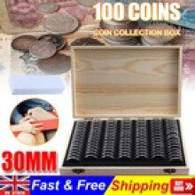 100Pcs Coins Display Storage Box Case Capsules Wooden For Collectible Coin Set