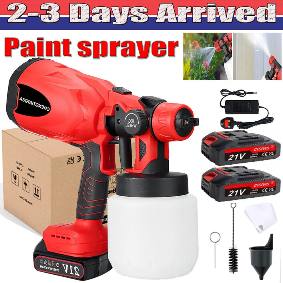 Cordless Paint Sprayer Fence Wall Airless 21V Hvlp Spray Gun With Battery Uk 12432981