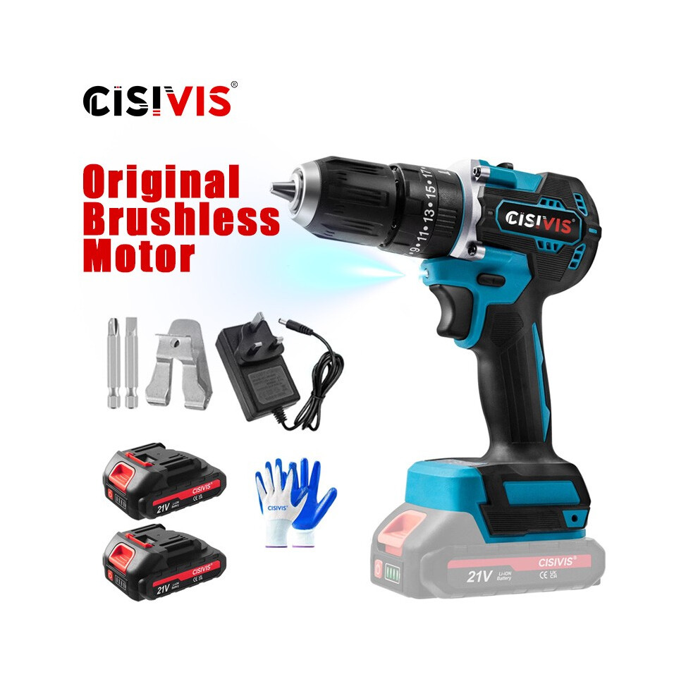 3In1 21V Cordless Brushless Hammer Drill Impact Drill 1800Rpm 2 Batteries Uk 34827307