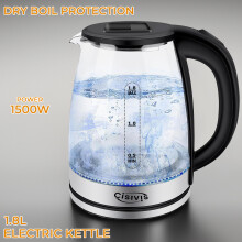 18L Electric Kettle Glass 360 Blue Illuminated Portable Jug 1500W LED