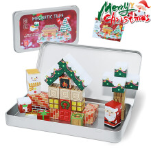 45Pcs Christmas Cottage Magnetic Building Blocks Set Educational Toy w Iron Box