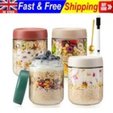 4Pcs 500ml Oats Jar LeakProof Yogurt Oatmeal Cup Container with Mark Spoon Lids