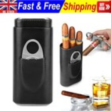 Leather Cigar Case with Stainless Steel Cigar Cutter Portable Humidor Cigars UK