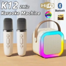 Mini Karaoke Machine Kids with 2 Microphone Portable Bluetooth Speaker with LED
