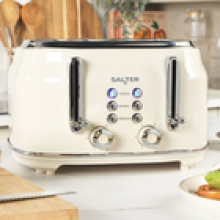 Salter Cream Retro Kettle 4Slice Toaster Set 1.7L Fast Boil Wide Slot