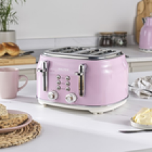 Salter Retro Kettle Toaster Set 1.7L Fast Boil 4Slice Wide Slots Pink