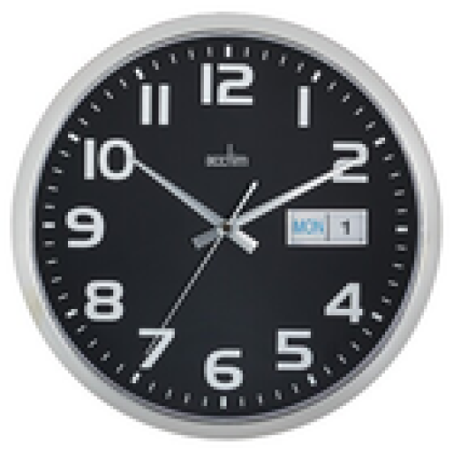 Acctim Acctim Supervisor Wall Clock Quartz Chromed Case Date Day Easy Read Numbers 32cm 2