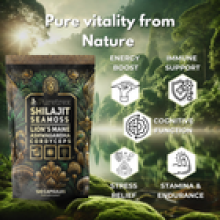 Shilajit Sea Moss and Lions mane Ashwagandha 100 Pure 120 caps 1000mg