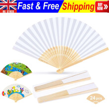 Bulk 24 White Folding Paper Fans for DIY Coloring Wedding Party Decor Hand Fans
