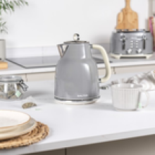 Salter Kettle Toaster Set Retro Grey 17L Rapid Boil 2 Slice Wide Slot 3KW
