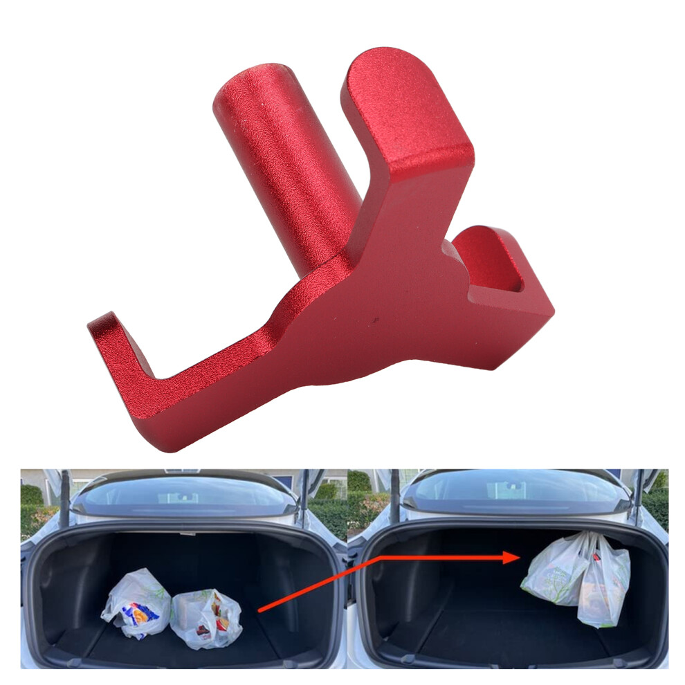 Aluminium Rear Trunk Grocery Bag Hook For Tesla Model 3 2018-2021 Red 3461376518563