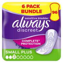 Always Discreet Incontinence Pads Women, Small Plus, 96 Moderate Absorbency Pads (16 x 6 Packs), Odour Neutraliser, for Sensitive