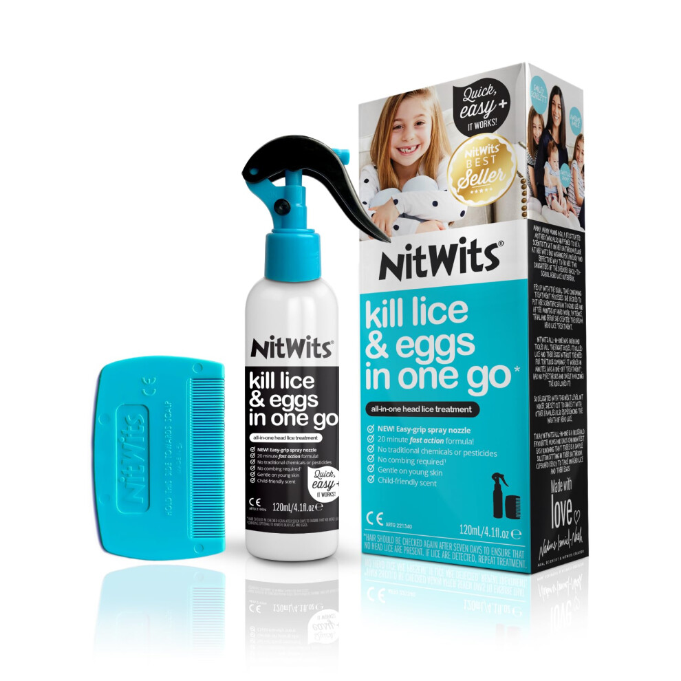 Nitwits All-In-One Head Lice Treatment Spray, Kills Nits & Eggs, Includes Lice Spray 120Ml & Nit Comb ,120 Ml (Pack Of 1)