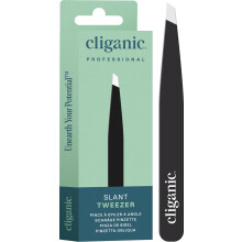 Cliganic Professional Eyebrow Tweezers Slant Tip (Black) - Precision for Men & Women, Stainless Steel Best for Plucking Chin Facia