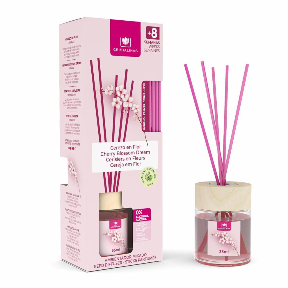 Cristalinas 35Ml Cherry Blossom Air Fresheners For Home - Reed Diffusers For Home - Home Fragrance Lasts Upto 8 Weeks - Room Diffu