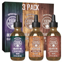 Viking Revolution - Beard Oil - All Natural With Argan & Jojoba Oils - Sandalwood, Cedar Pine, Clary Sage - Softens, Smooths & Str