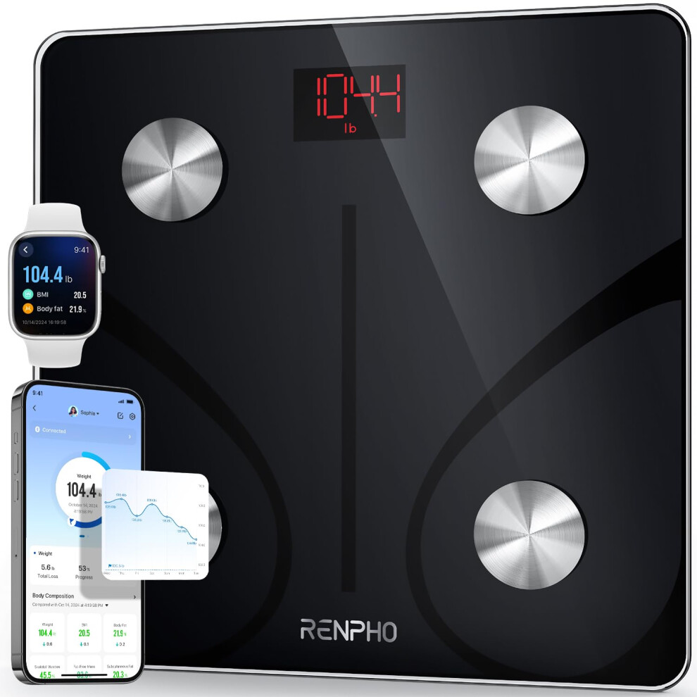 Renpho Scales For Body Weight, Smart Weighing Scales Body Weight With App, Bluetooth Bathroom Scales For Fitness Tracking, High Ac