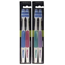 REACH Essential Care Interdental Firm Toothbrush, Duo Pack x 2, Full Head Hard Bristle Manual Toothbrushes, Variety Colors Multipa