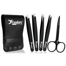 Candure Tweezers for Eyebrows - Professional Stainless Steel Slanted and Pointed Tip Hair Tweezers Set for Ingrown Hair, Blackhead
