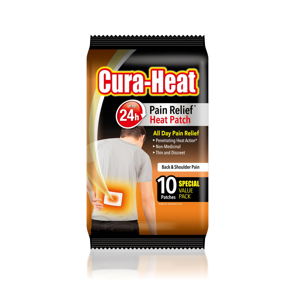 Cura-Heat Back And Shoulder Pain Heat Patch | 10 Patches | Targeted Pain Relief | Pain Relief Up To 24H | Penetrating Heat Action