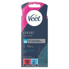 Veet Expert Waxing Strips for Sensitive Skin - 20 Cold Wax Strips & 4 Finish Wipes for Eyebrow, Facial Hair Removal - Hydrating, E