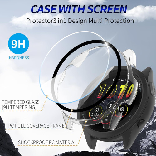 Screen Protector Case 3 Pack Full Coverage Bumper with Tempered Glass for Garmin Forerunner 265 1
