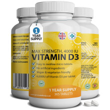 Vitamin D3 4000 IU Micro Tablets - 365 Day Supply, Easy to Swallow High Strength Premium Sunshine Vitamin | Max Strength Vitamin D