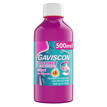 Gaviscon Double Action Mint Liquid 500ml - Heartburn & Acid Reflux Relief, Fast-Acting Formula, Protective Barrier, Long-Lasting Comfort,