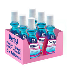 Dentyl Dual Action CPC Mouthwash, 12hrs Fresh Breath & Total Care, Alcohol Free, Fresh Clove, 6x500 ml