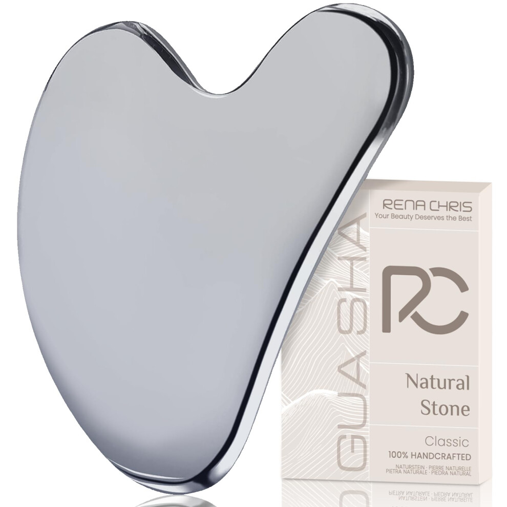 Rena Chris Silver/Grey Gua Sha Facial Tools, Natural Terahertz Gua Sha Stone, Face Guasha Tool For Jawline Sculpting And Puffiness Reducing, G
