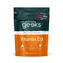 Nutrition Geeks, Vitamin D 4000 iu - 1 Year Supply, 365 Easy-Swallow Tablets Vegetarian D3 iu, High Strength Supplet UK Made VIT &