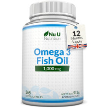 Omega 3 Fish Oil 1000mg - 365 Softgels - High Strength Triglyceride Form Omega3 with 540mg EPA & 360mg DHA per Serving - Wild Caught Fishoil - Not fr