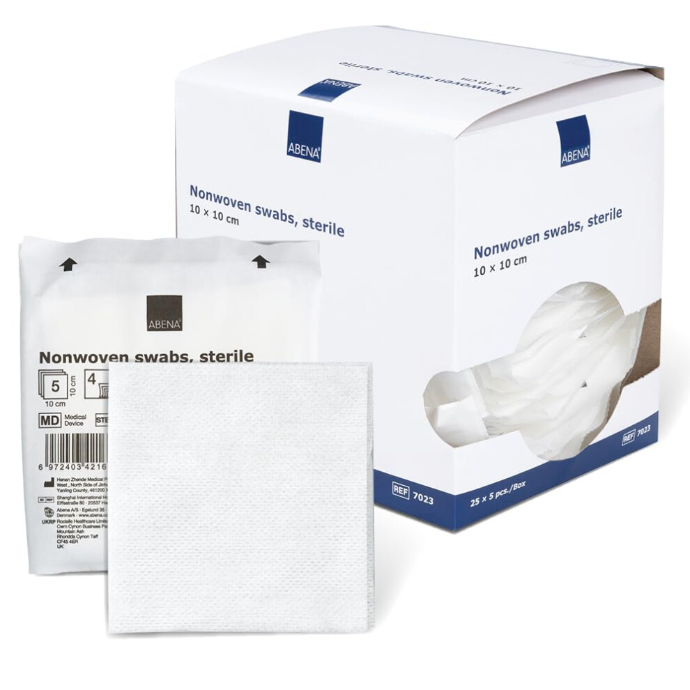 Abena Gauze Pads, 25 Individually Packed, 10X10cm Wound Dressings, Sterile, Soft Absorbent Gauze For Wound Dressing, Non-Adhesive